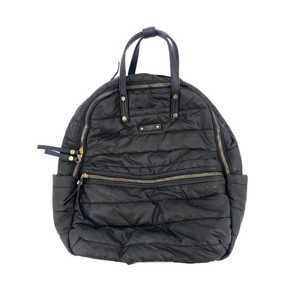 Tutilo Travel Backpack Black w/ Gold Soft Quilted Luggage Trolley Sleeve Pockets